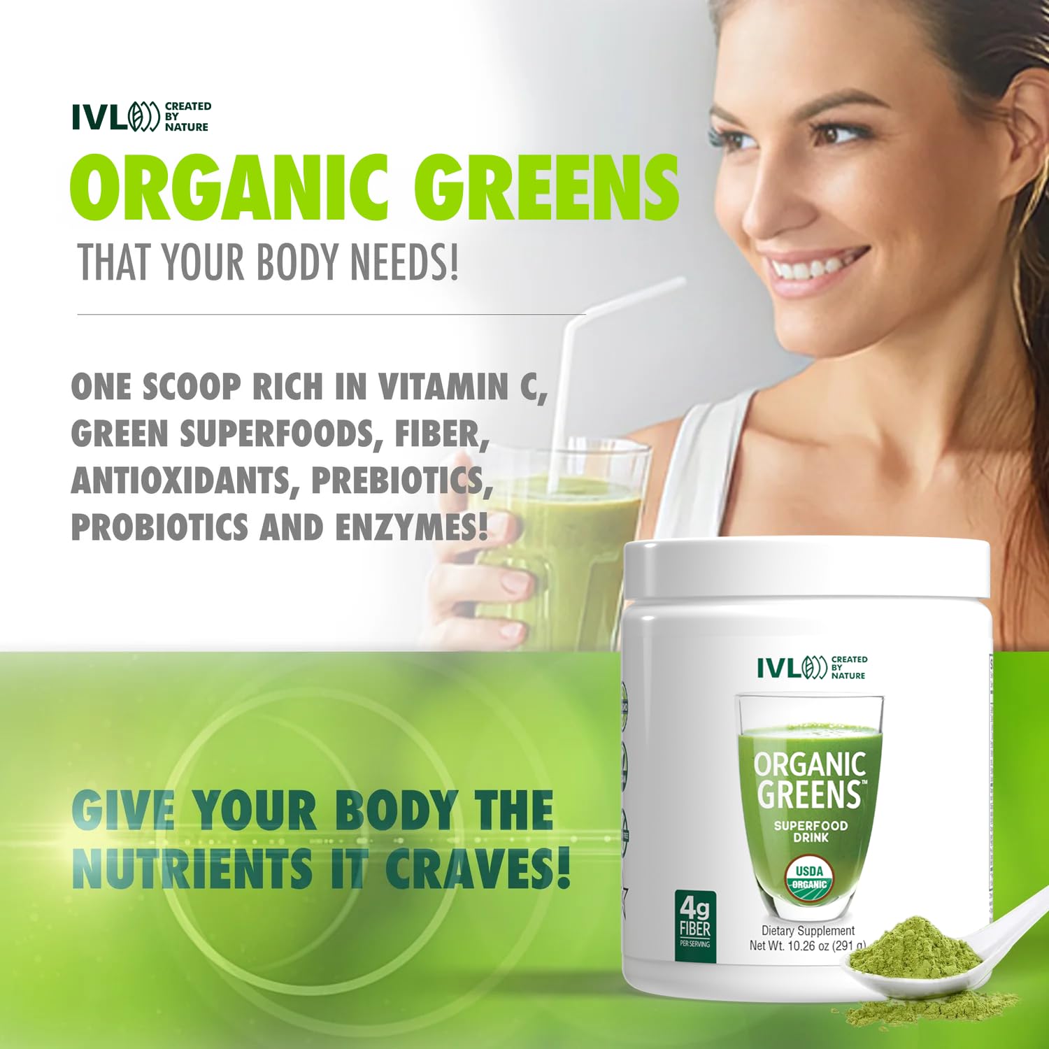 IVL - Organic Greens - Organic Superfood Drink - Loaded with Antioxidants, Micronutrients, Prebiotics & Probiotics - for Immune Support, Digestive Health - Great Taste (1 Pack, 30 Servings) - dailyvitalstore
