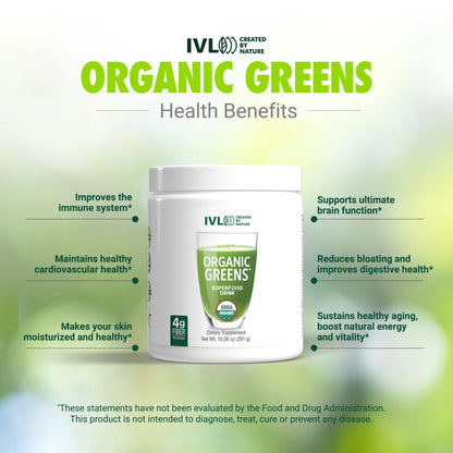 IVL - Organic Greens - Organic Superfood Drink - Loaded with Antioxidants, Micronutrients, Prebiotics & Probiotics - for Immune Support, Digestive Health - Great Taste (1 Pack, 30 Servings) - dailyvitalstore