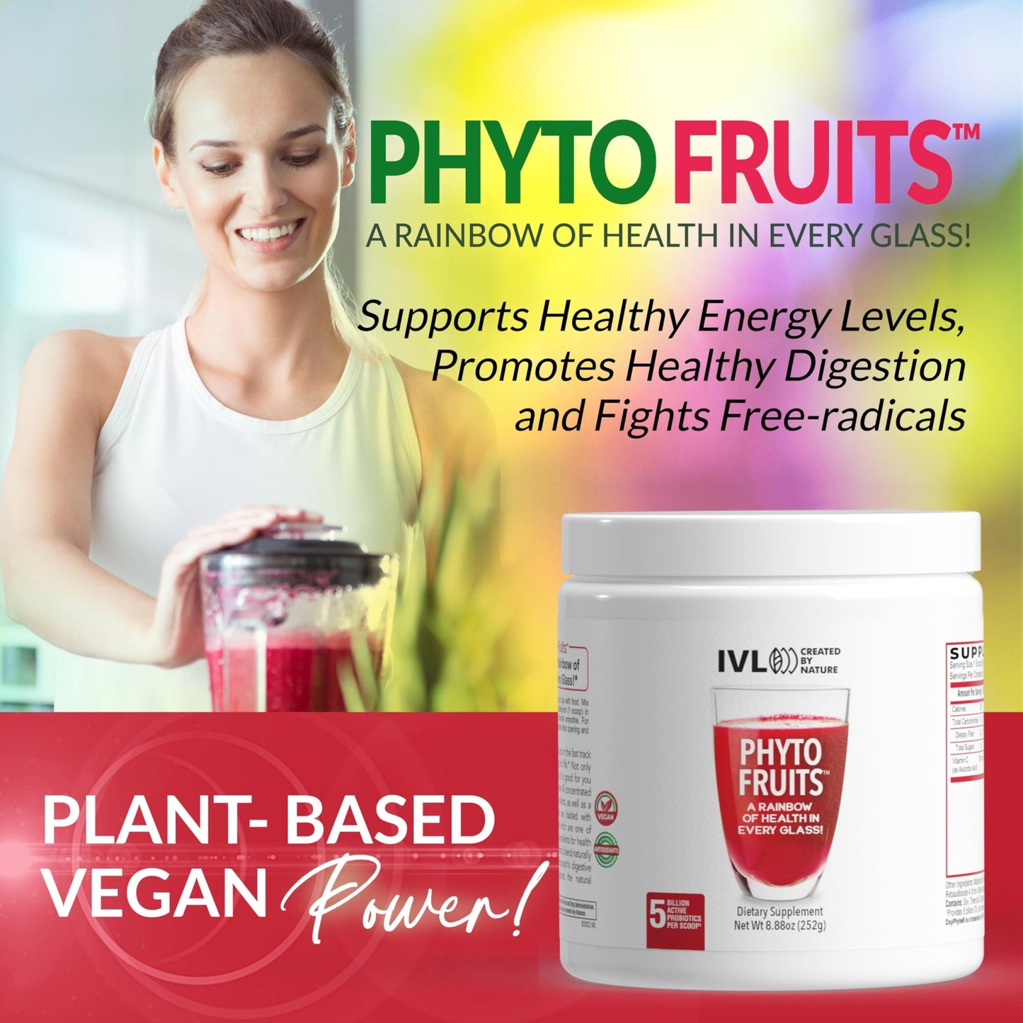 IVL - Phyto Fruits Superfood Powder - Support Energy - Digestive & Probiotic - Antioxidant - Vegan - 40 Fruits and Nutrients Plus 6 Probiotic Strains (30 Servings, 8.88 oz) - dailyvitalstore