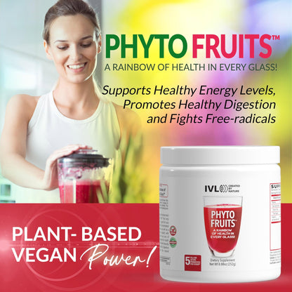 IVL - Phyto Fruits Superfood Powder - Support Energy - Digestive & Probiotic - Antioxidant - Vegan - 40 Fruits and Nutrients Plus 6 Probiotic Strains (30 Servings, 8.88 oz) - dailyvitalstore