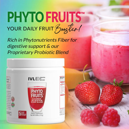 IVL - Phyto Fruits Superfood Powder - Support Energy - Digestive & Probiotic - Antioxidant - Vegan - 40 Fruits and Nutrients Plus 6 Probiotic Strains (30 Servings, 8.88 oz) - dailyvitalstore