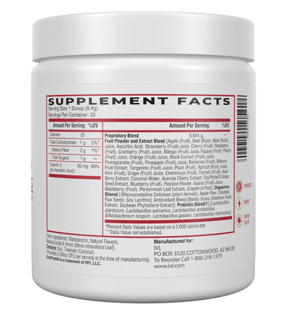 IVL - Phyto Fruits Superfood Powder - Support Energy - Digestive & Probiotic - Antioxidant - Vegan - 40 Fruits and Nutrients Plus 6 Probiotic Strains (30 Servings, 8.88 oz) - dailyvitalstore