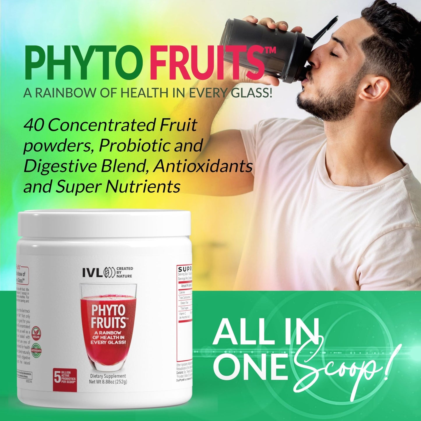 IVL - Phyto Fruits Superfood Powder - Support Energy - Digestive & Probiotic - Antioxidant - Vegan - 40 Fruits and Nutrients Plus 6 Probiotic Strains (30 Servings, 8.88 oz) - dailyvitalstore