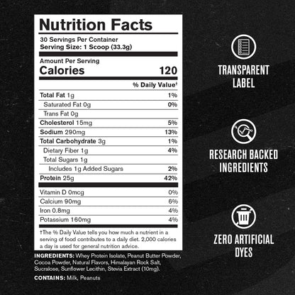 Jacked Factory Authentic ISO Grass Fed Whey Protein Isolate Powder - Low Carb, Non-GMO Muscle Building Protein w/No Fillers, Post Workout Recovery, Chocolate Peanut Butter - 25 Servings - dailyvitalstore