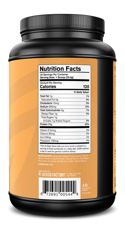 Jacked Factory Authentic ISO Grass Fed Whey Protein Isolate Powder - Low Carb, Non-GMO Muscle Building Protein w/No Fillers, Post Workout Recovery, Chocolate Peanut Butter - 25 Servings - dailyvitalstore