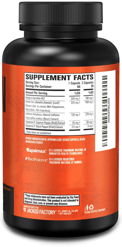 Jacked Factory Burn-XT Clinically Studied Fat Burner & Weight Loss Supplement - Appetite Suppressant & Energy Booster - with Acetyl L-Carnitine - dailyvitalstore
