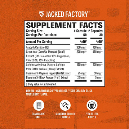 Jacked Factory Burn-XT Clinically Studied Fat Burner & Weight Loss Supplement - Appetite Suppressant & Energy Booster - with Acetyl L-Carnitine - dailyvitalstore