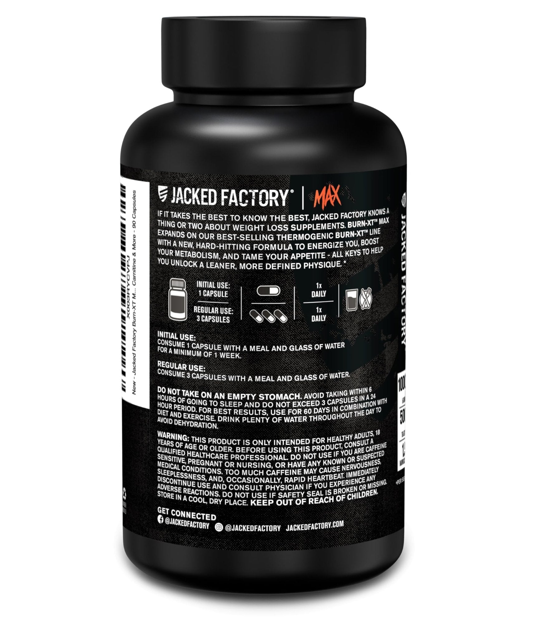 Jacked Factory Burn-XT Max - High-Performance Thermogenic Fat Burner & Appetite Suppressant for Weight Loss w/PurCaf Organic Caffeine, MitoBurn, Green Tea - dailyvitalstore