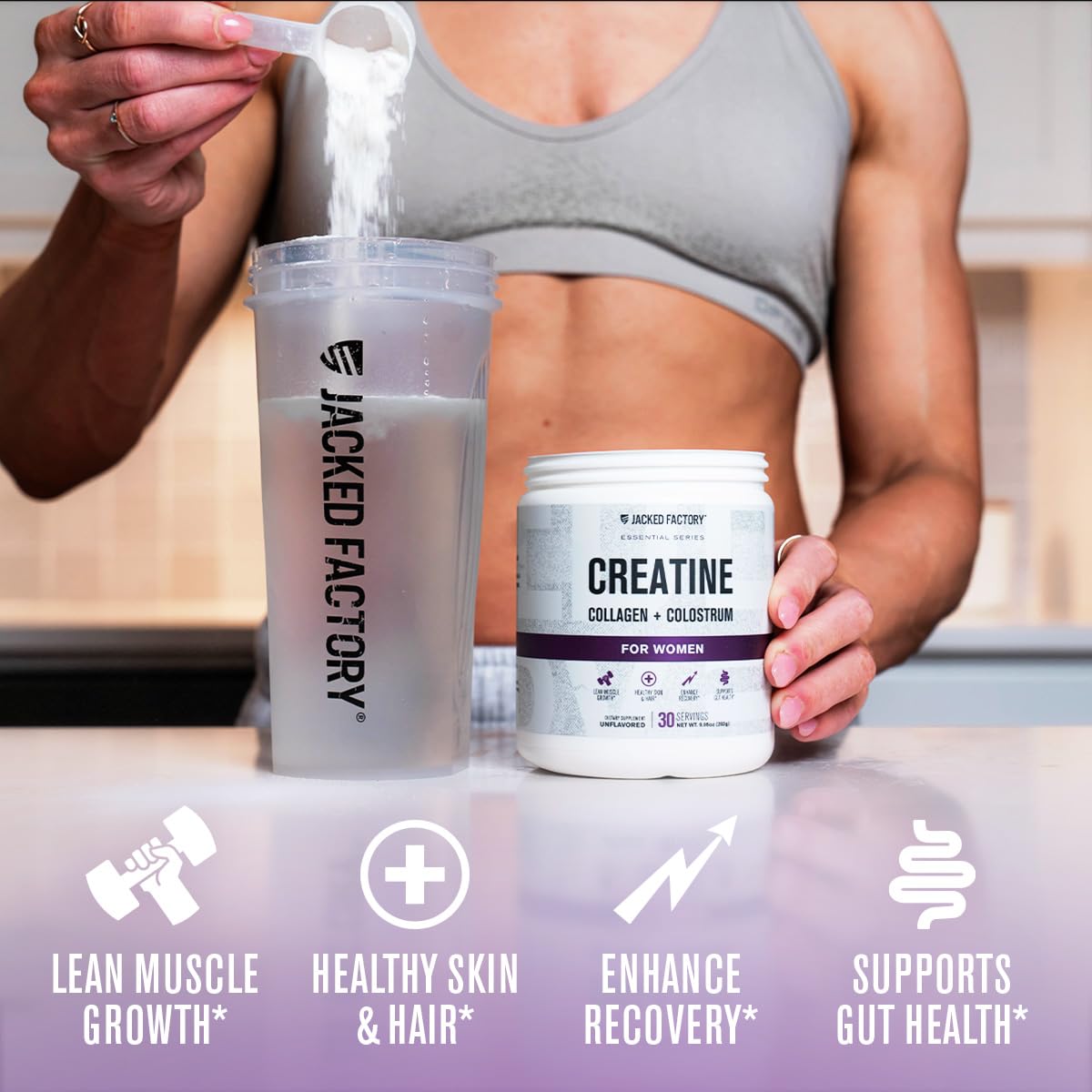 Jacked Factory Creatine for Women - Creatine Monohydrate with Collagen + Colostrum to Support Workout Performance, Lean Muscle Growth, Healthy Hair, Skin, - dailyvitalstore