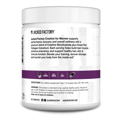 Jacked Factory Creatine for Women - Creatine Monohydrate with Collagen + Colostrum to Support Workout Performance, Lean Muscle Growth, Healthy Hair, Skin, - dailyvitalstore