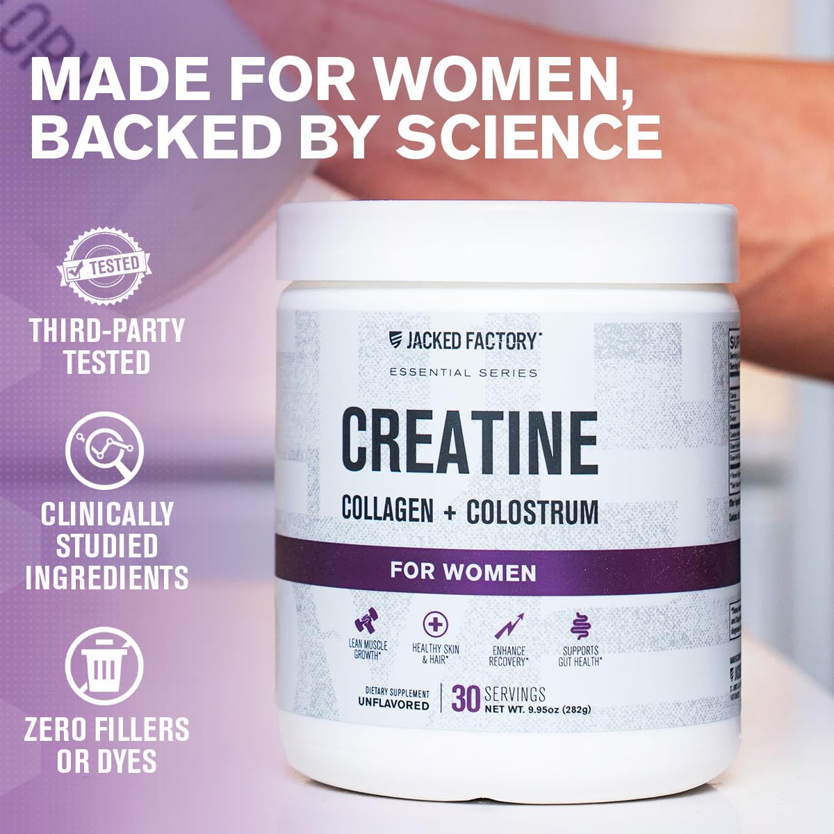 Jacked Factory Creatine for Women - Creatine Monohydrate with Collagen + Colostrum to Support Workout Performance, Lean Muscle Growth, Healthy Hair, Skin, - dailyvitalstore