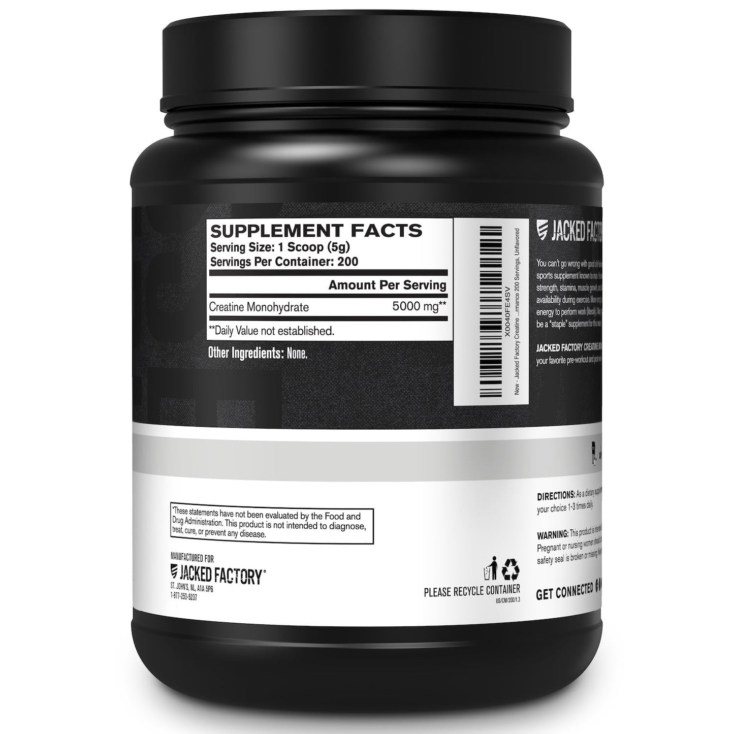 Jacked Factory Creatine Monohydrate Powder 1000g - 5g Daily Creatine Supplement for Men and Women, Vegan-Friendly, - dailyvitalstore