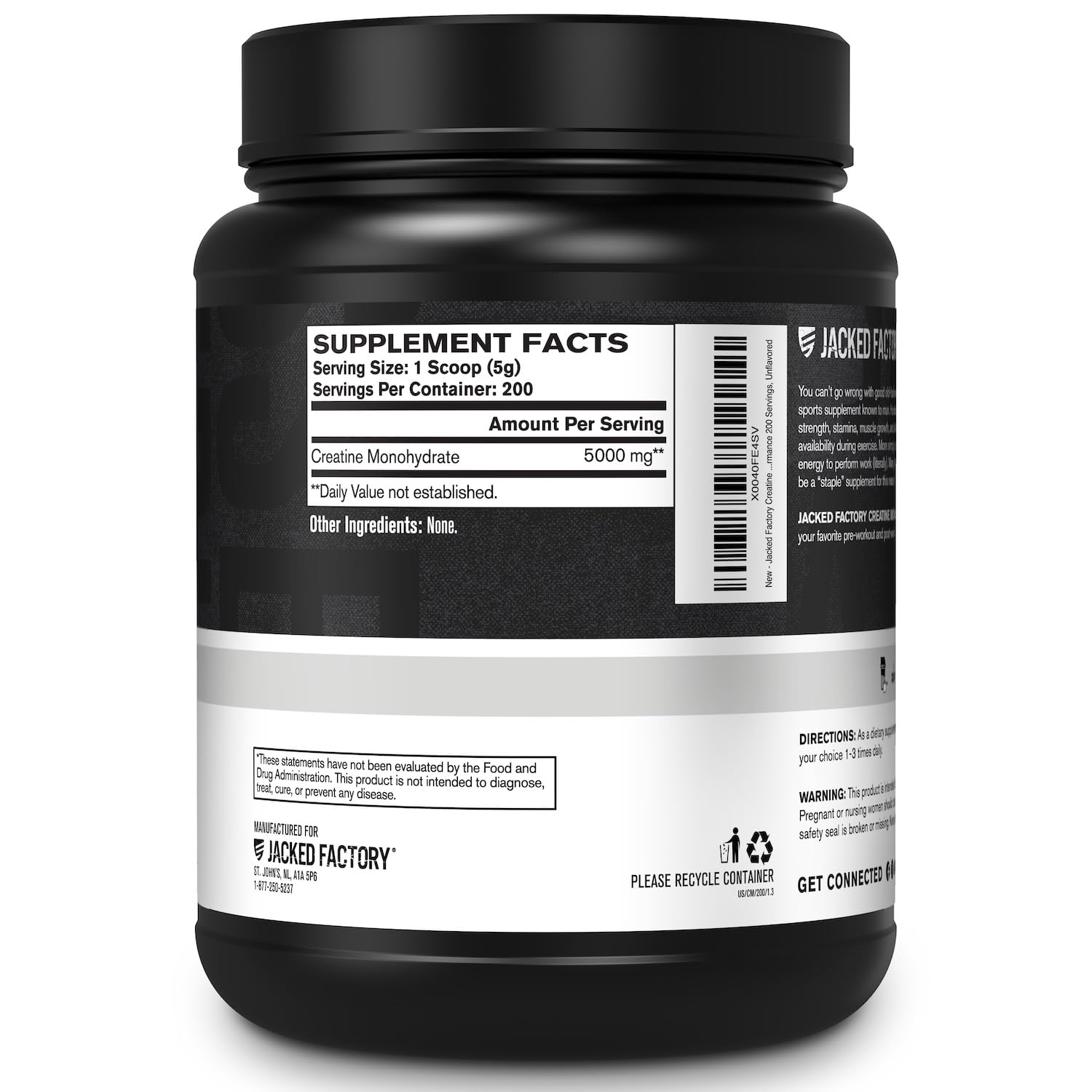 Jacked Factory Creatine Monohydrate Powder 1000g - 5g Daily Creatine Supplement for Men and Women, Vegan-Friendly, - dailyvitalstore