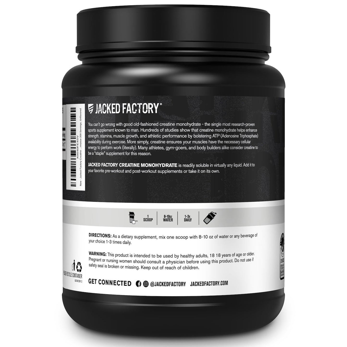 Jacked Factory Creatine Monohydrate Powder 1000g - 5g Daily Creatine Supplement for Men and Women, Vegan-Friendly, - dailyvitalstore