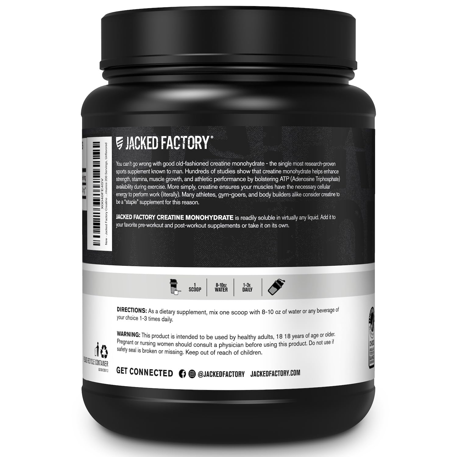 Jacked Factory Creatine Monohydrate Powder 1000g - 5g Daily Creatine Supplement for Men and Women, Vegan-Friendly, - dailyvitalstore