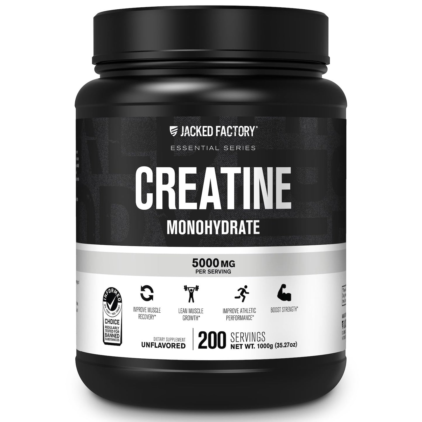 Jacked Factory Creatine Monohydrate Powder 1000g - 5g Daily Creatine Supplement for Men and Women, Vegan-Friendly, - dailyvitalstore