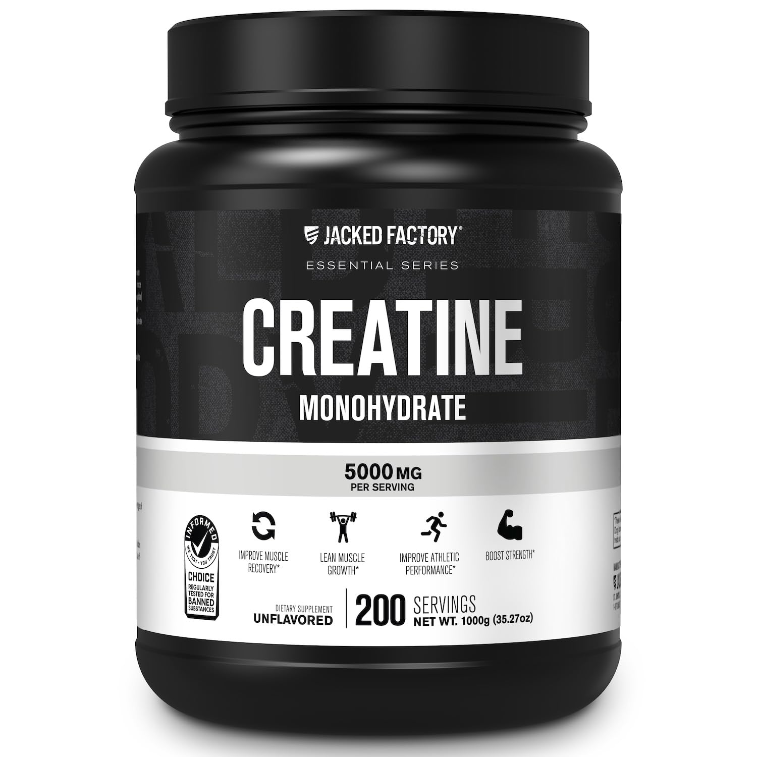 Jacked Factory Creatine Monohydrate Powder 1000g - 5g Daily Creatine Supplement for Men and Women, Vegan-Friendly, - dailyvitalstore