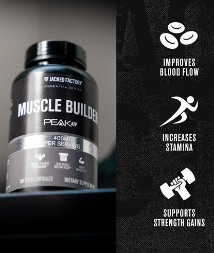 Jacked Factory Essentials Muscle Builder - ATP Muscle Builder for Men with Peak ATP to Support Muscle Gain, Enhance Athletic Performance, & Increase Strength - 30 Capsules - dailyvitalstore