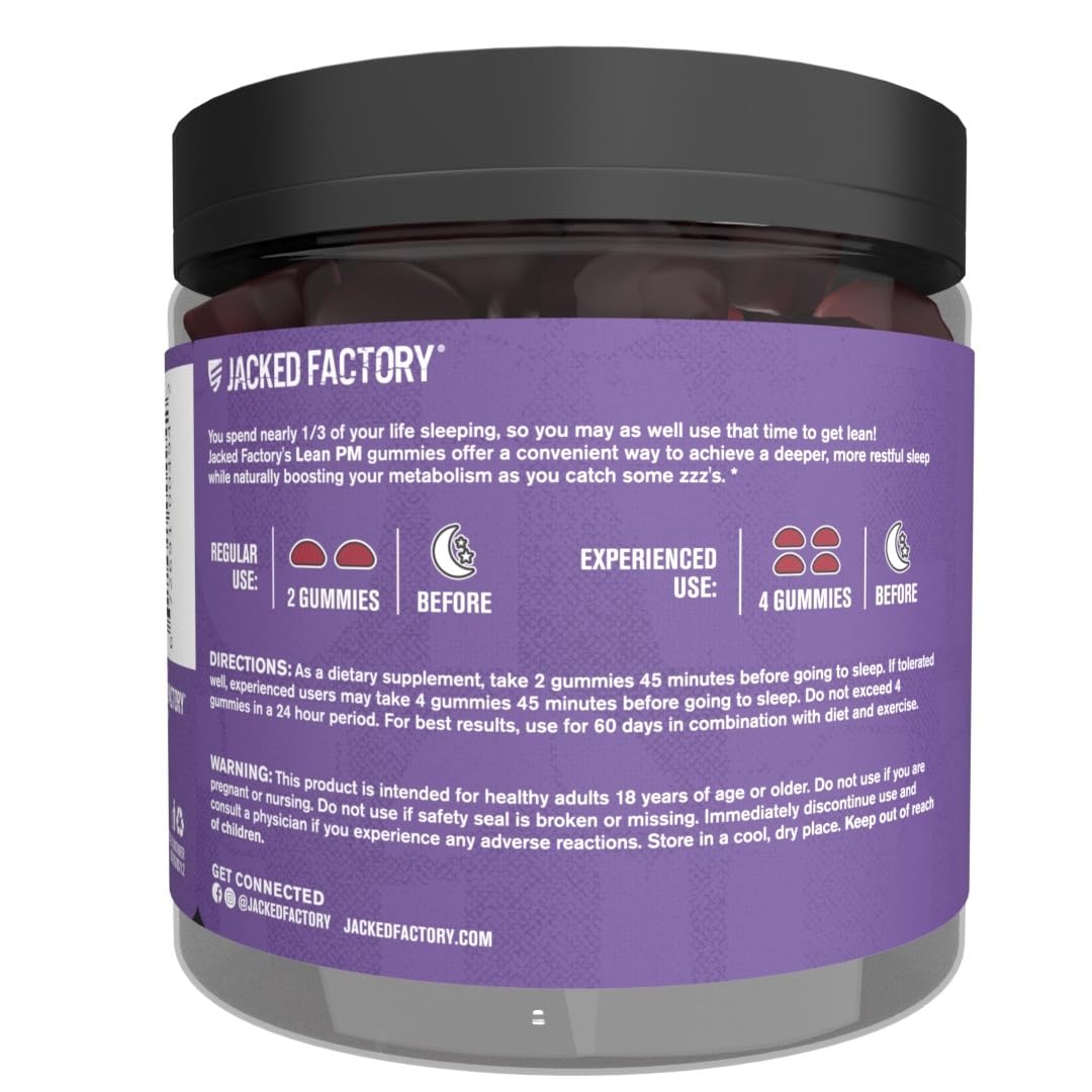 Jacked Factory Lean PM Weight Loss Gummies - Night Time Fat Burner & Appetite Suppressant Sleep Supplement with Melatonin & Ashwagandha - dailyvitalstore