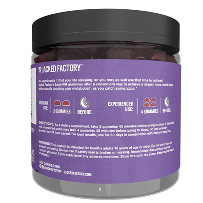 Jacked Factory Lean PM Weight Loss Gummies - Night Time Fat Burner & Appetite Suppressant Sleep Supplement with Melatonin & Ashwagandha - dailyvitalstore