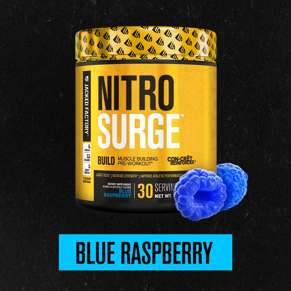 Jacked Factory Nitrosurge Build Pre Workout with Creatine for Muscle Building - Con Cret Creatine Powder & elevATP for Intense Energy, Powerful Pump, - dailyvitalstore