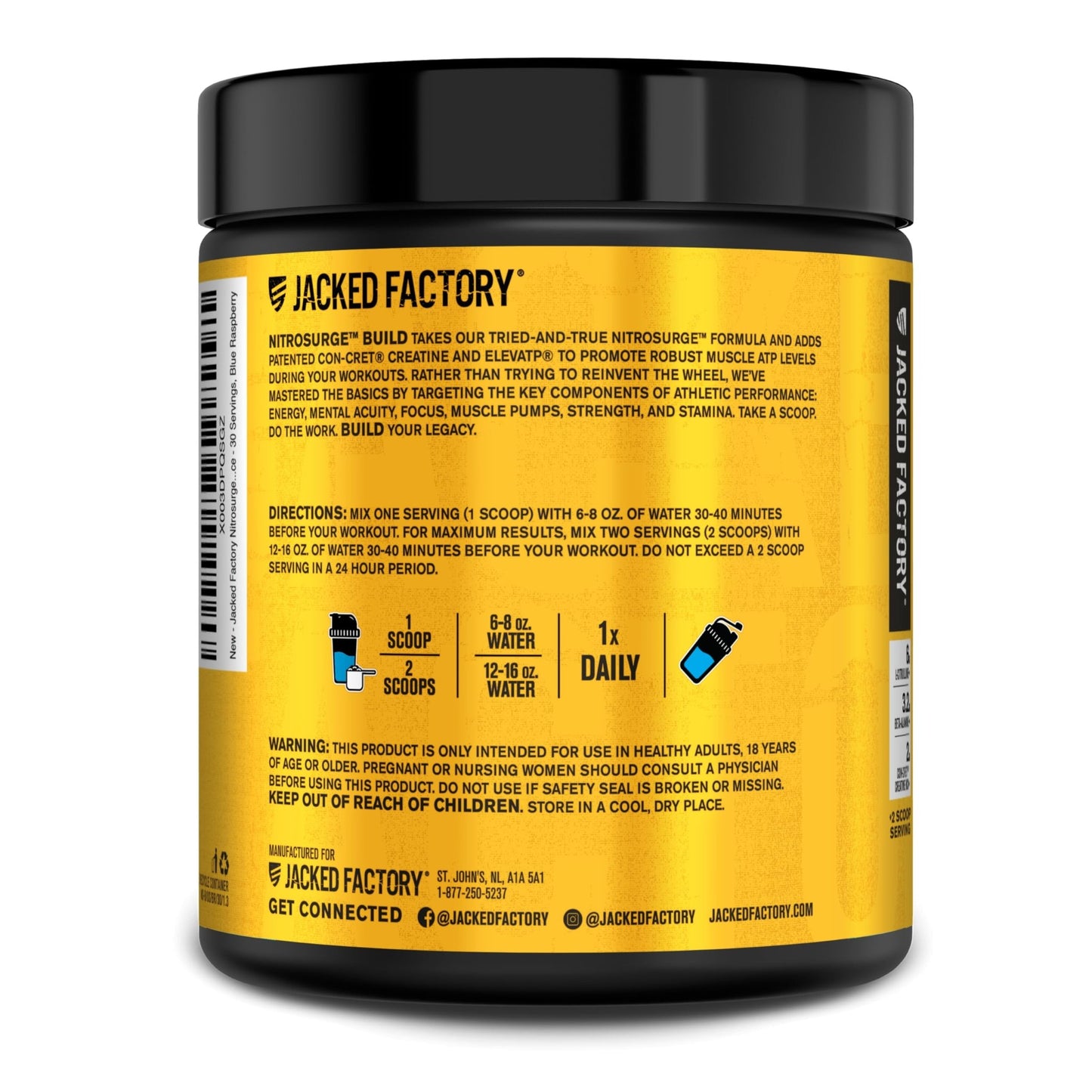 Jacked Factory Nitrosurge Build Pre Workout with Creatine for Muscle Building - Con Cret Creatine Powder & elevATP for Intense Energy, Powerful Pump, - dailyvitalstore
