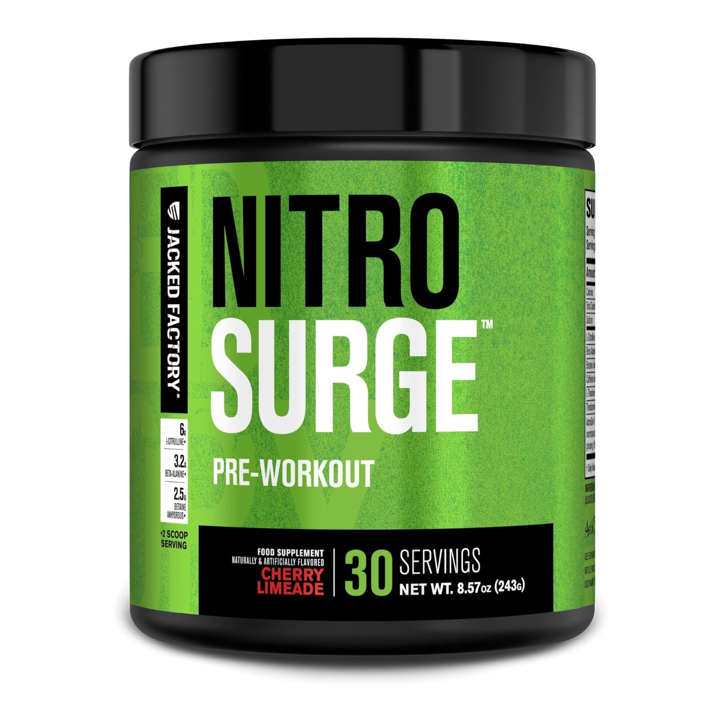 Jacked Factory NITROSURGE Pre Workout Supplement - Endless Energy, Instant Strength Gains, Clear Focus, Intense Pumps - NO Booster & Preworkout Powder with Beta Alanine - 30 Servings, Cherry Limeade - dailyvitalstore