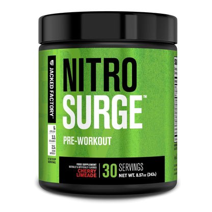 Jacked Factory NITROSURGE Pre Workout Supplement - Endless Energy, Instant Strength Gains, Clear Focus, Intense Pumps - NO Booster & Preworkout Powder with Beta Alanine - 30 Servings, Cherry Limeade - dailyvitalstore