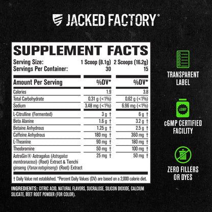 Jacked Factory NITROSURGE Pre Workout Supplement - Endless Energy, Instant Strength Gains, Clear Focus, Intense Pumps - NO Booster & Preworkout Powder with Beta Alanine - 30 Servings, Cherry Limeade - dailyvitalstore