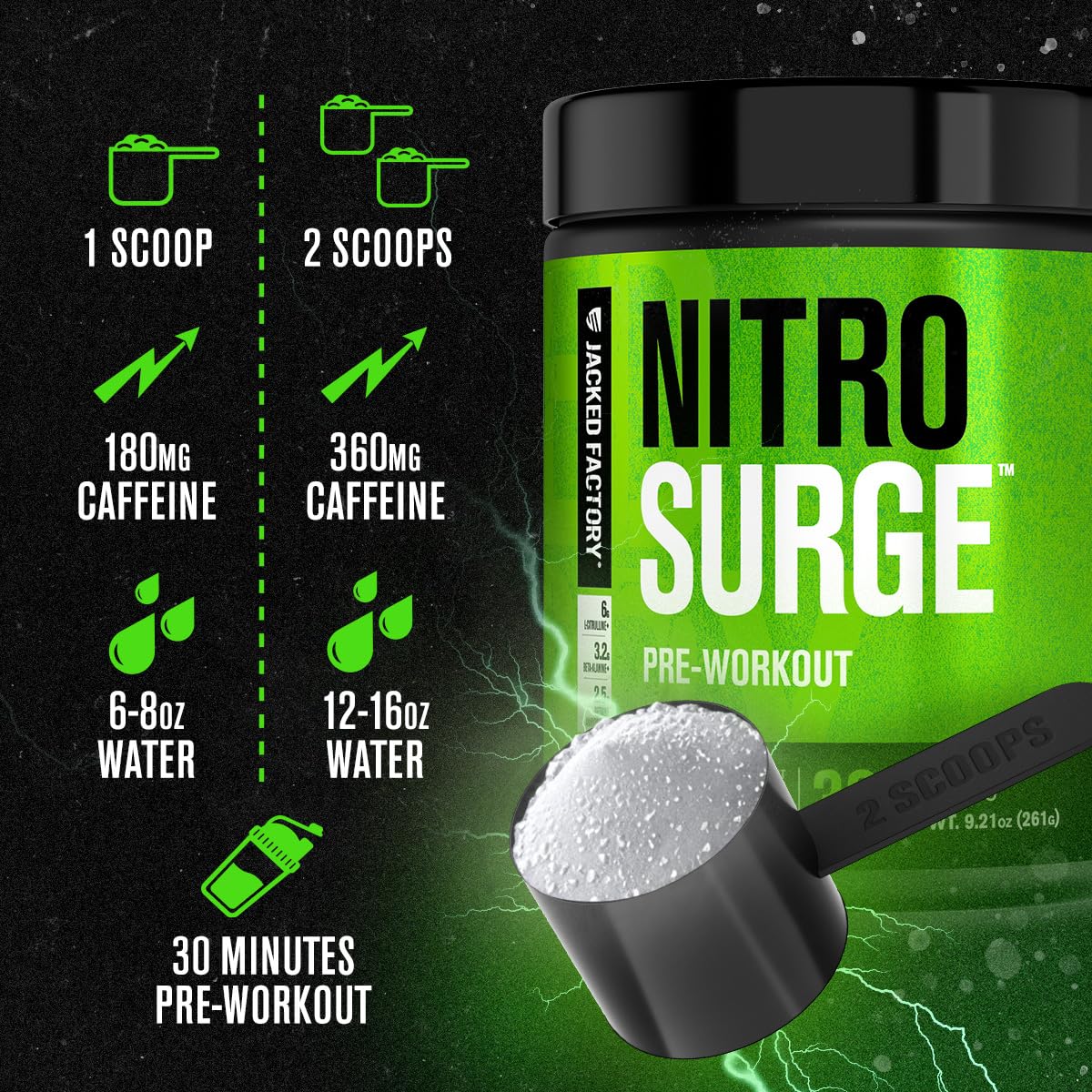 Jacked Factory NITROSURGE Pre Workout Supplement - Endless Energy, Instant Strength Gains, Clear Focus, Intense Pumps - NO Booster & Preworkout Powder with Beta Alanine - 30 Servings, Cherry Limeade - dailyvitalstore