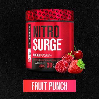 Jacked Factory NITROSURGE Shred Pre Workout Supplement - Energy Booster, Instant Strength Gains, Sharp Focus, Powerful Pumps - Nitric Oxide Booster & PreWorkout Powder - 30Sv, Fruit Punch - dailyvitalstore