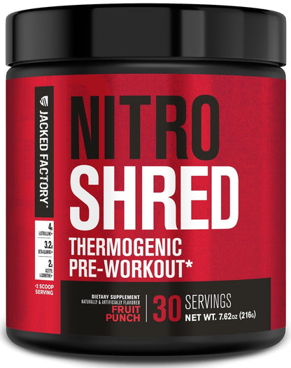 Jacked Factory NITROSURGE Shred Pre Workout Supplement - Energy Booster, Instant Strength Gains, Sharp Focus, Powerful Pumps - Nitric Oxide Booster & PreWorkout Powder - 30Sv, Fruit Punch - dailyvitalstore