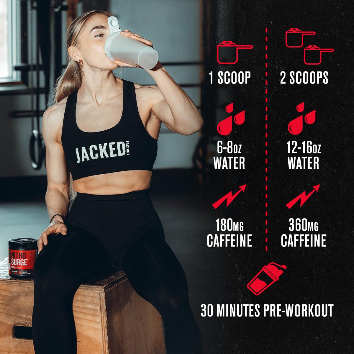 Jacked Factory NITROSURGE Shred Pre Workout Supplement - Energy Booster, Instant Strength Gains, Sharp Focus, Powerful Pumps - Nitric Oxide Booster & PreWorkout Powder - dailyvitalstore