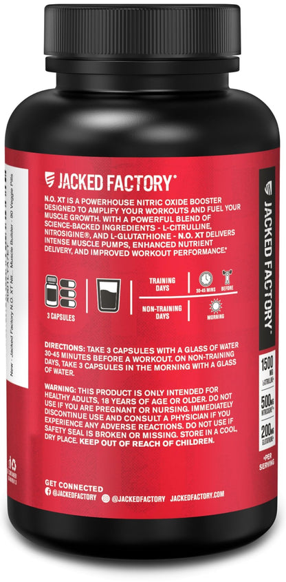 Jacked Factory N.O. XT Nitric Oxide Supplements for Men w/Nitrosigine L Arginine L Citrulline Supplement for Muscle Pumps & Vascularity - Pre Workout Nitric Oxide Booster & Muscle Builder - 90 Caps - dailyvitalstore