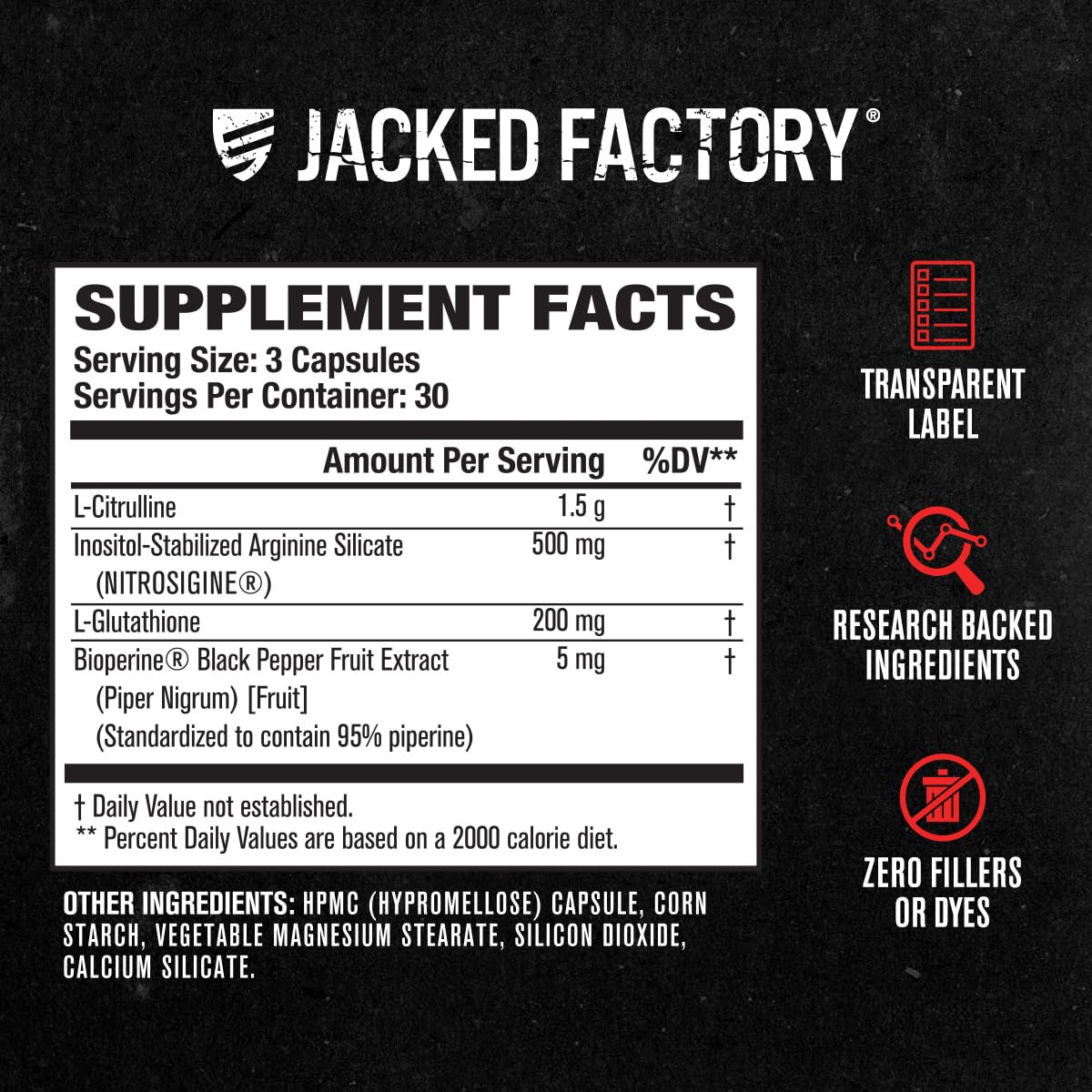 Jacked Factory N.O. XT Nitric Oxide Supplements for Men w/Nitrosigine L Arginine L Citrulline Supplement for Muscle Pumps & Vascularity - Pre Workout Nitric Oxide Booster & Muscle Builder - 90 Caps - dailyvitalstore