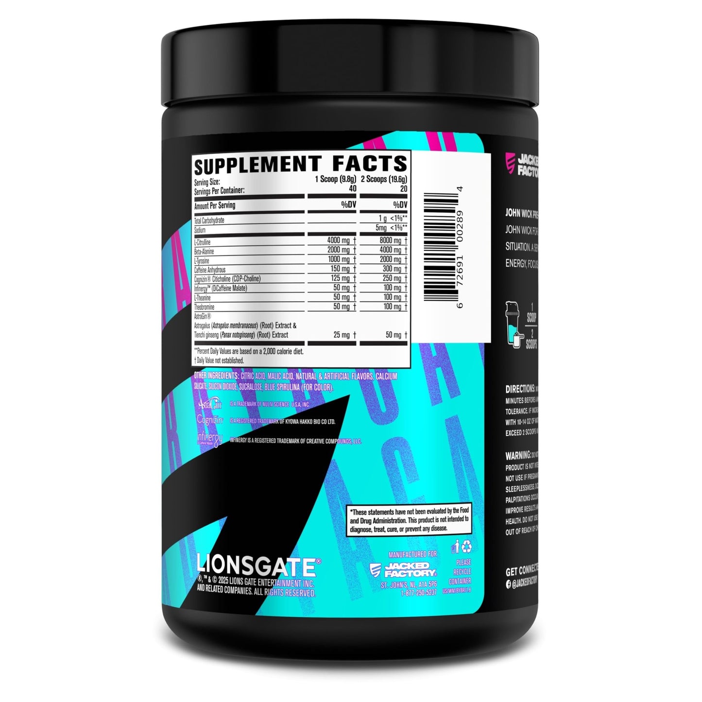 Jacked Factory X John Wick - Wick Mode Pre Workout Powder - Intense Energy, Battle-Ready Focus, Unstoppable Commitment, and Sheer Will - dailyvitalstore