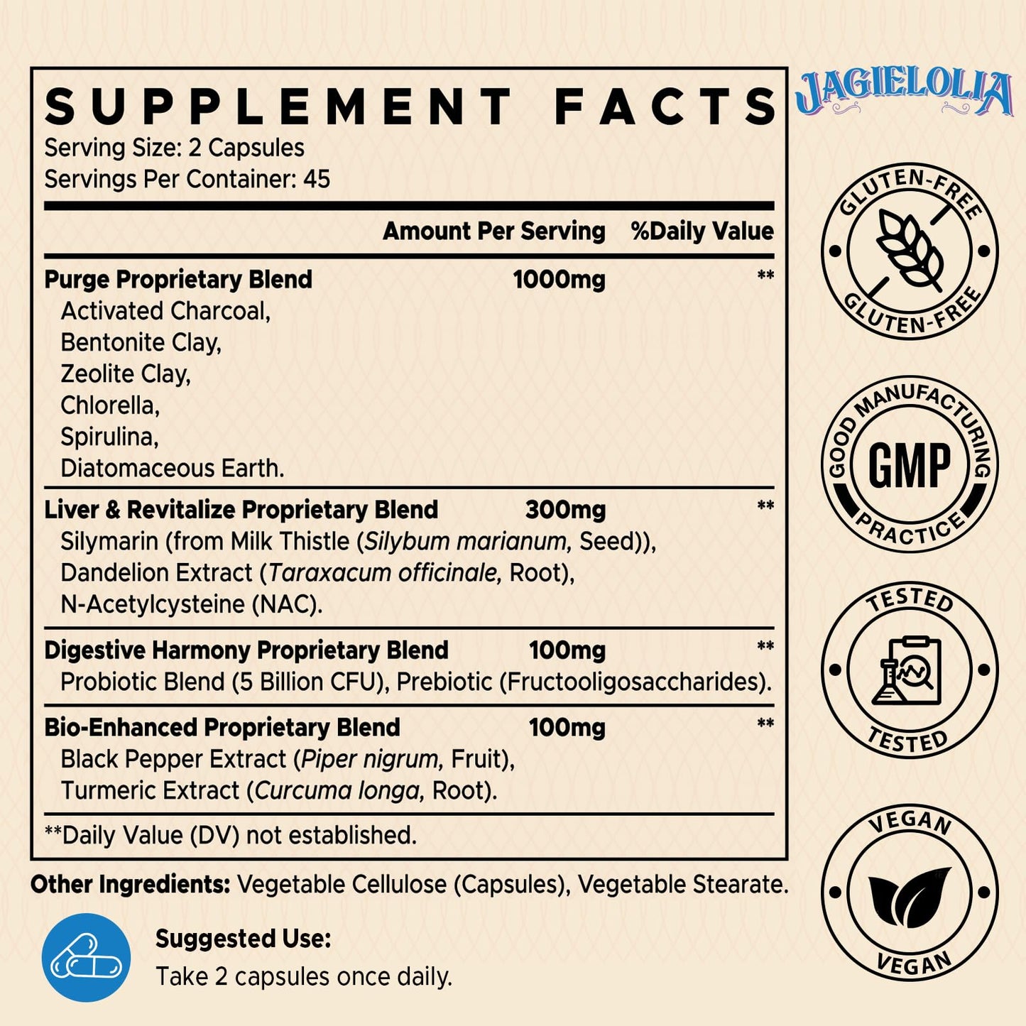 Jagielolia All-in-One Detox Binder Supplement 1500 MG - High Bioavailability, Liver Gut Detox Cleanse with Activated Charcoal, Zeolite & Bentonite Clay for Toxins, - dailyvitalstore