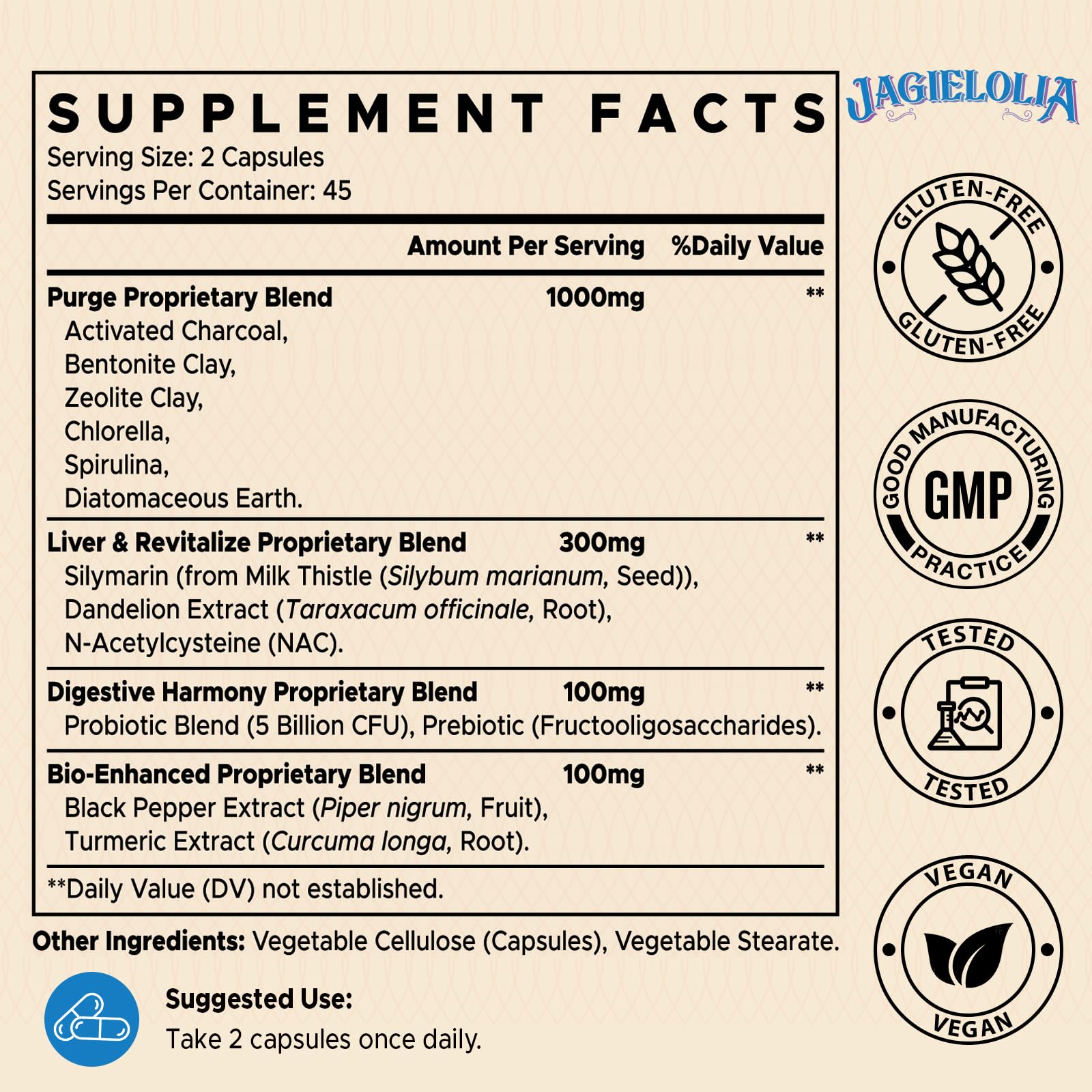 Jagielolia All-in-One Detox Binder Supplement 1500 MG - High Bioavailability, Liver Gut Detox Cleanse with Activated Charcoal, Zeolite & Bentonite Clay for Toxins, - dailyvitalstore