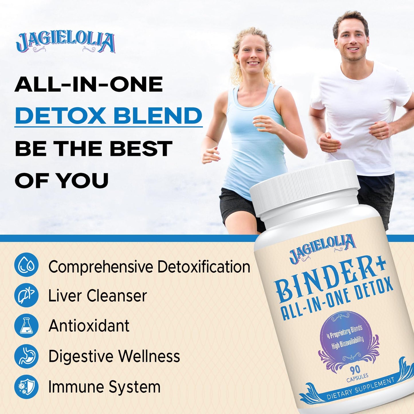 Jagielolia All-in-One Detox Binder Supplement 1500 MG - High Bioavailability, Liver Gut Detox Cleanse with Activated Charcoal, Zeolite & Bentonite Clay for Toxins, - dailyvitalstore