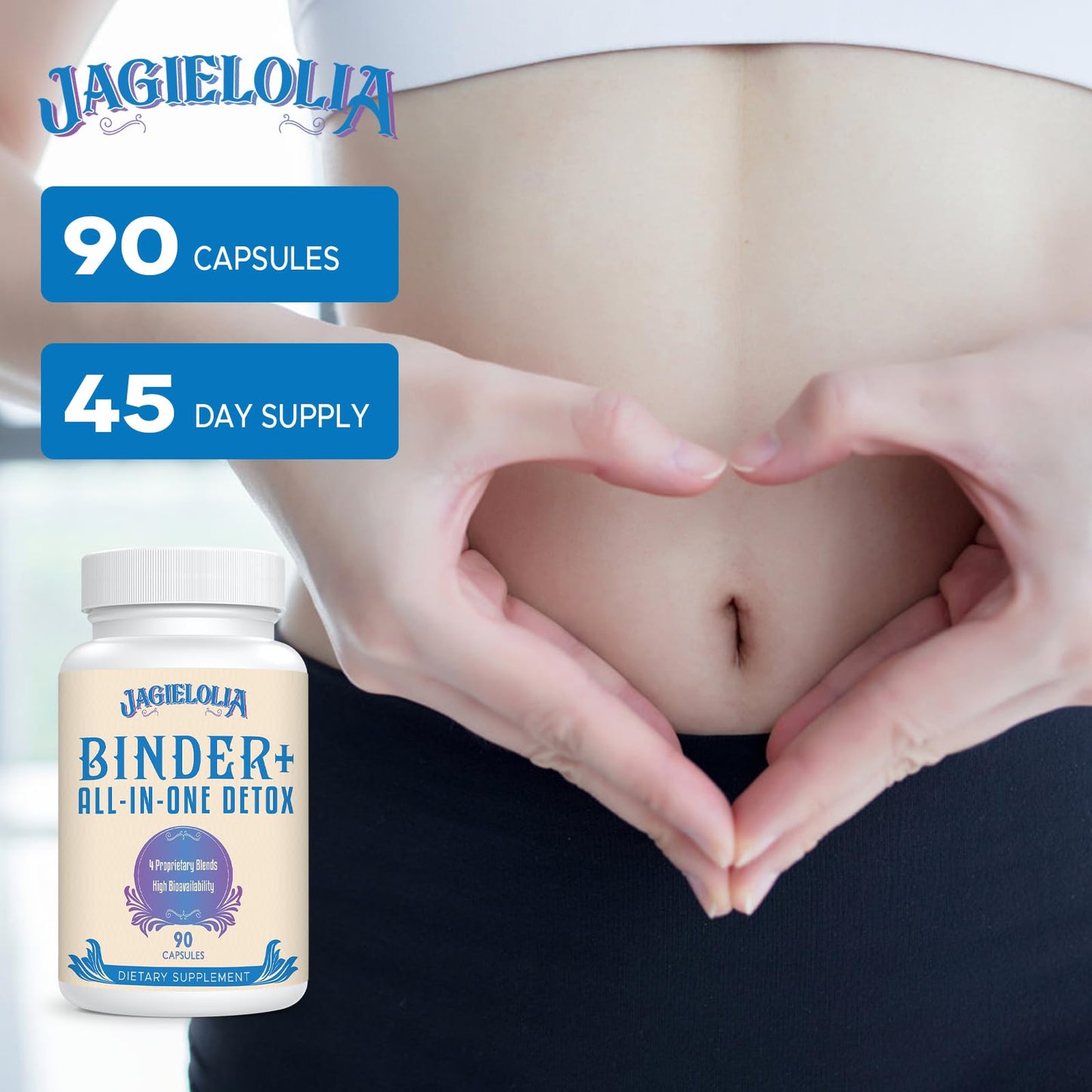 Jagielolia All-in-One Detox Binder Supplement 1500 MG - High Bioavailability, Liver Gut Detox Cleanse with Activated Charcoal, Zeolite & Bentonite Clay for Toxins, - dailyvitalstore