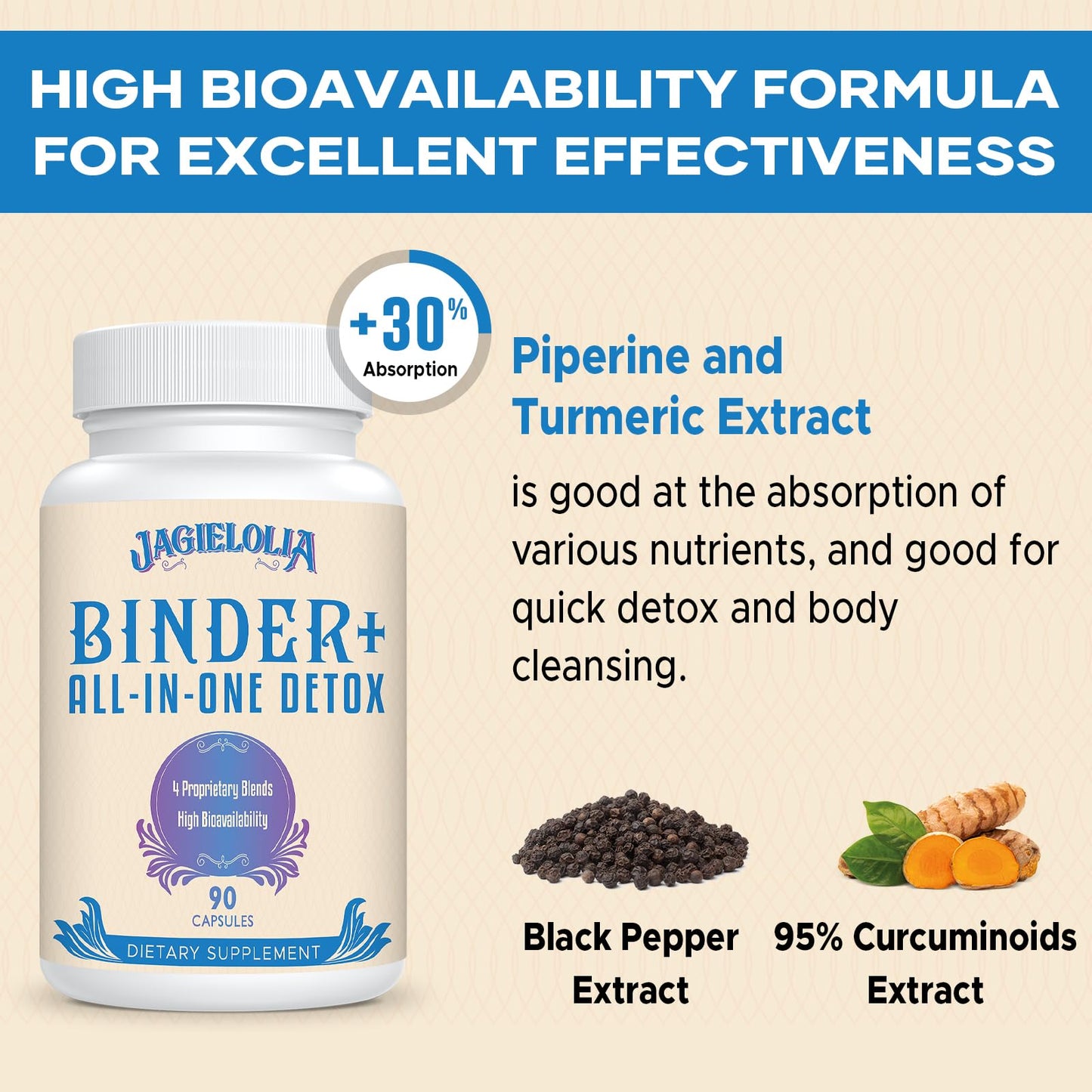 Jagielolia All-in-One Detox Binder Supplement 1500 MG - High Bioavailability, Liver Gut Detox Cleanse with Activated Charcoal, Zeolite & Bentonite Clay for Toxins, - dailyvitalstore