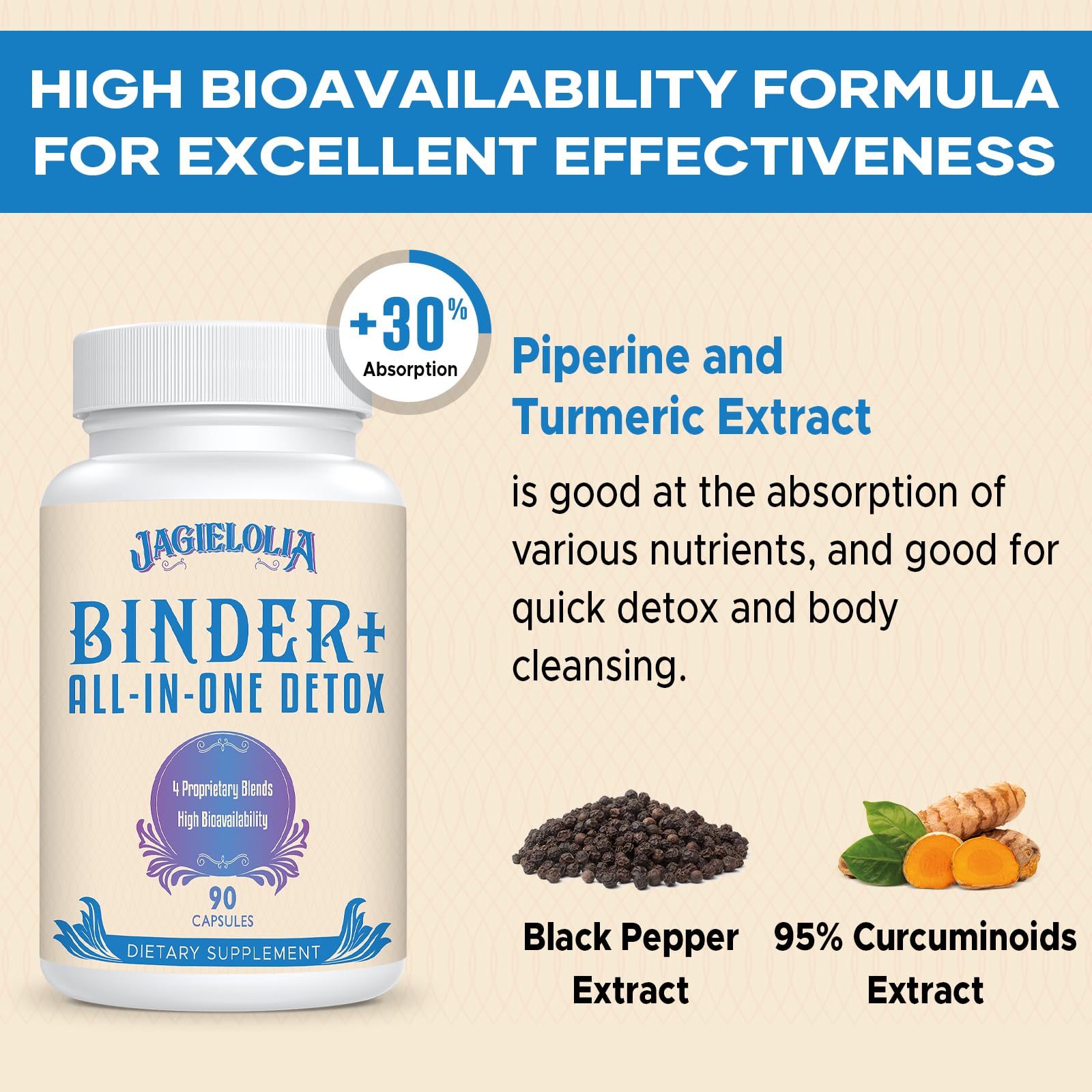 Jagielolia All-in-One Detox Binder Supplement 1500 MG - High Bioavailability, Liver Gut Detox Cleanse with Activated Charcoal, Zeolite & Bentonite Clay for Toxins, - dailyvitalstore