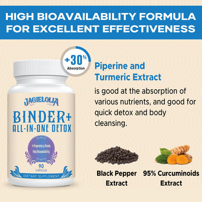Jagielolia All-in-One Detox Binder Supplement 1500 MG - High Bioavailability, Liver Gut Detox Cleanse with Activated Charcoal, Zeolite & Bentonite Clay for Toxins, - dailyvitalstore
