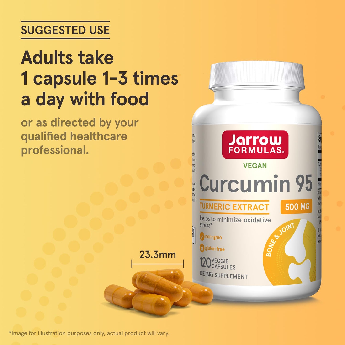Jarrow Formulas Curcumin 95 Supplement - Turmeric Extract Supplement, 500 mg for Antioxidant & Joint Support, 120 Capsules - dailyvitalstore