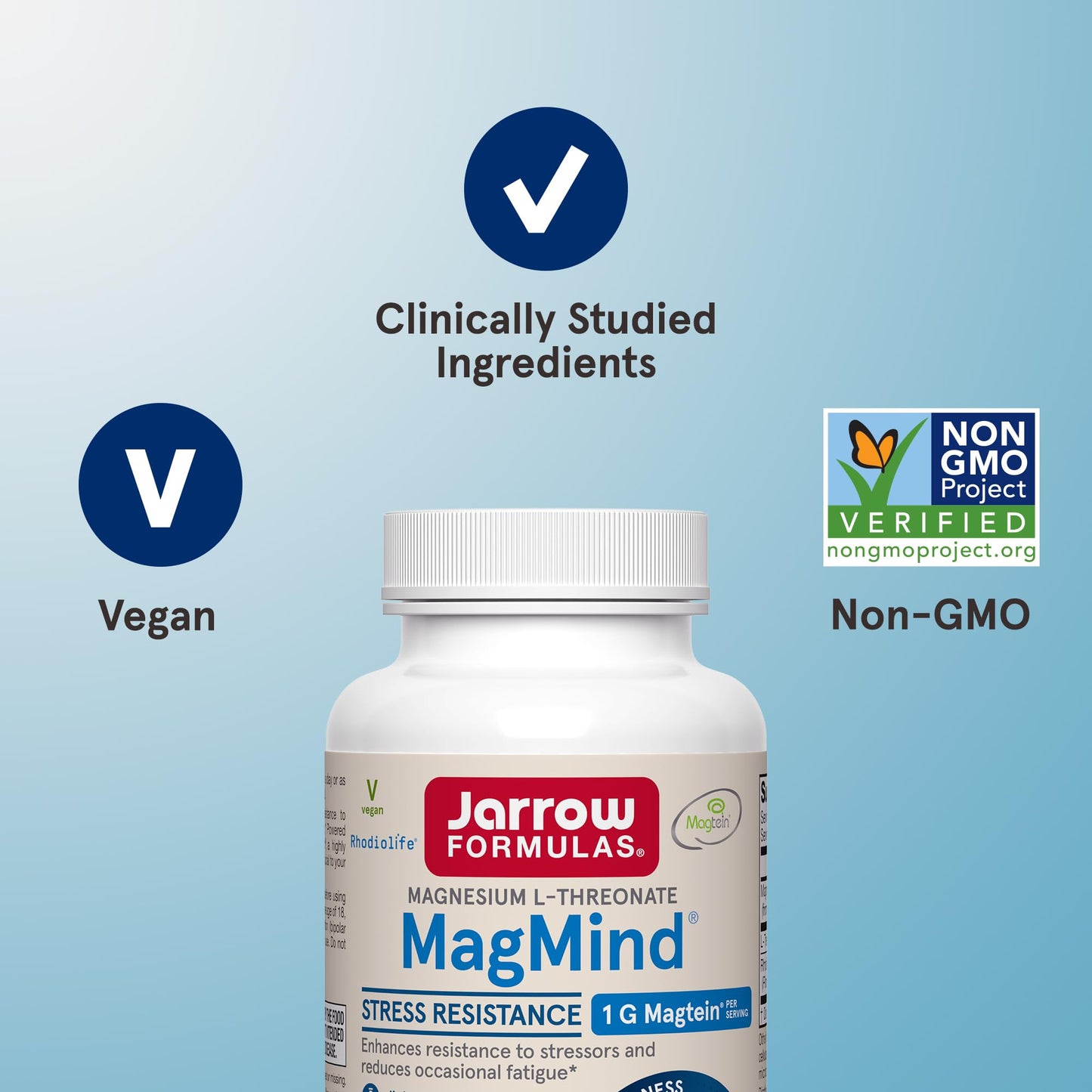 Jarrow Formulas Magnesium L-Threonate, MagMind Stress Resistance with L-Theanine and Rhodiolife, High Absorption Magnesium, Stress Relief and Mood Support, 60 Veggie Capsules, Up to a 30 Day Supply - dailyvitalstore