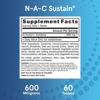 Jarrow Formulas N-A-C Sustain 600 mg, Dietary Supplement, NAC 600 mg, an Antioxidant Amino Acid Support - dailyvitalstore