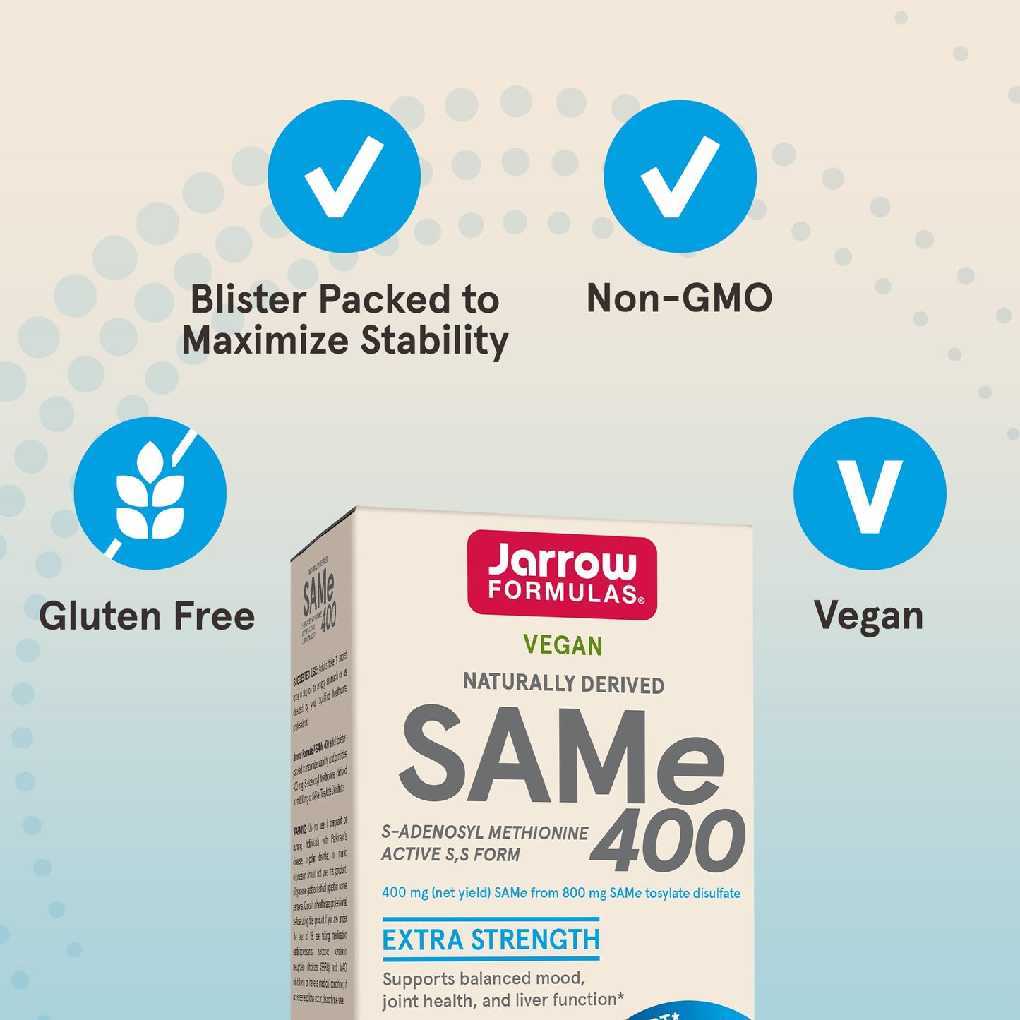Jarrow Formulas SAMe Supplement 400 mg - 60 Tablets - High Concentration of Active S,S Form - Supports Joint Health, Liver Function, Brain Metabolism, Balanced Mood & Antioxidant Defense - 60 Servings - dailyvitalstore