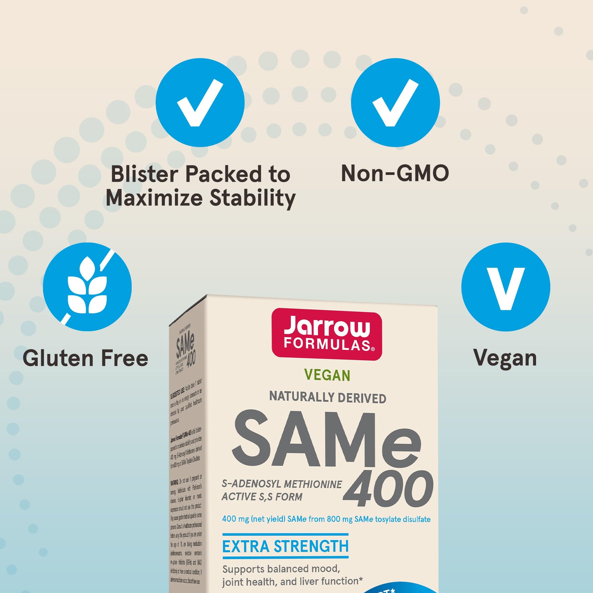 Jarrow Formulas SAMe Supplement 400 mg - 60 Tablets - High Concentration of Active S,S Form - Supports Joint Health, Liver Function, Brain Metabolism, Balanced Mood & Antioxidant Defense - 60 Servings - dailyvitalstore