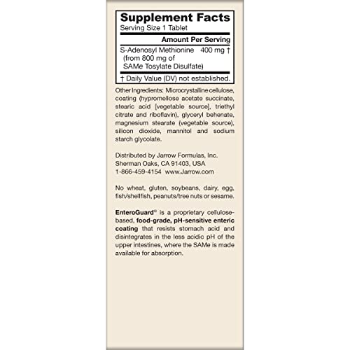 Jarrow Formulas SAMe Supplement 400 mg - 60 Tablets - High Concentration of Active S,S Form - Supports Joint Health, Liver Function, Brain Metabolism, Balanced Mood & Antioxidant Defense - 60 Servings - dailyvitalstore