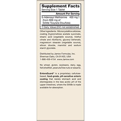 Jarrow Formulas SAMe Supplement 400 mg - 60 Tablets - High Concentration of Active S,S Form - Supports Joint Health, Liver Function, Brain Metabolism, Balanced Mood & Antioxidant Defense - 60 Servings - dailyvitalstore